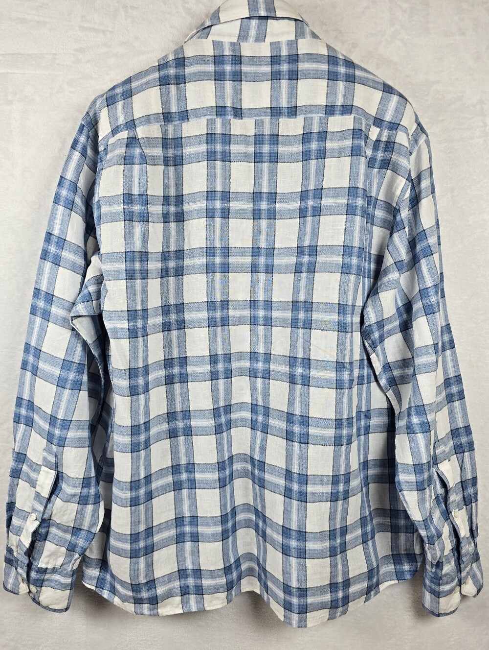 Peter Millar 100% Linen Blue Plaid Button Down Shirt Long Sleeve Sz. XL - Picture 8 of 15